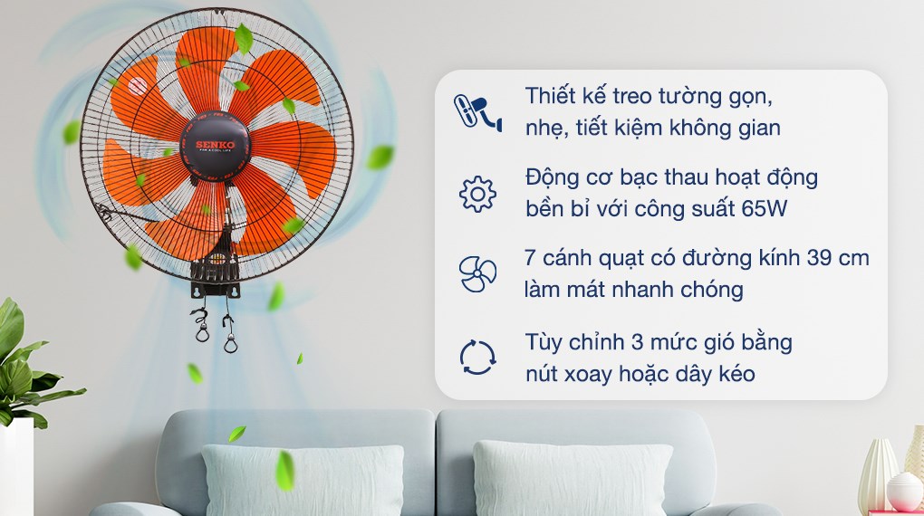 Quạt treo tường Senko 7 cánh 65W TC1622 - Ảnh 7