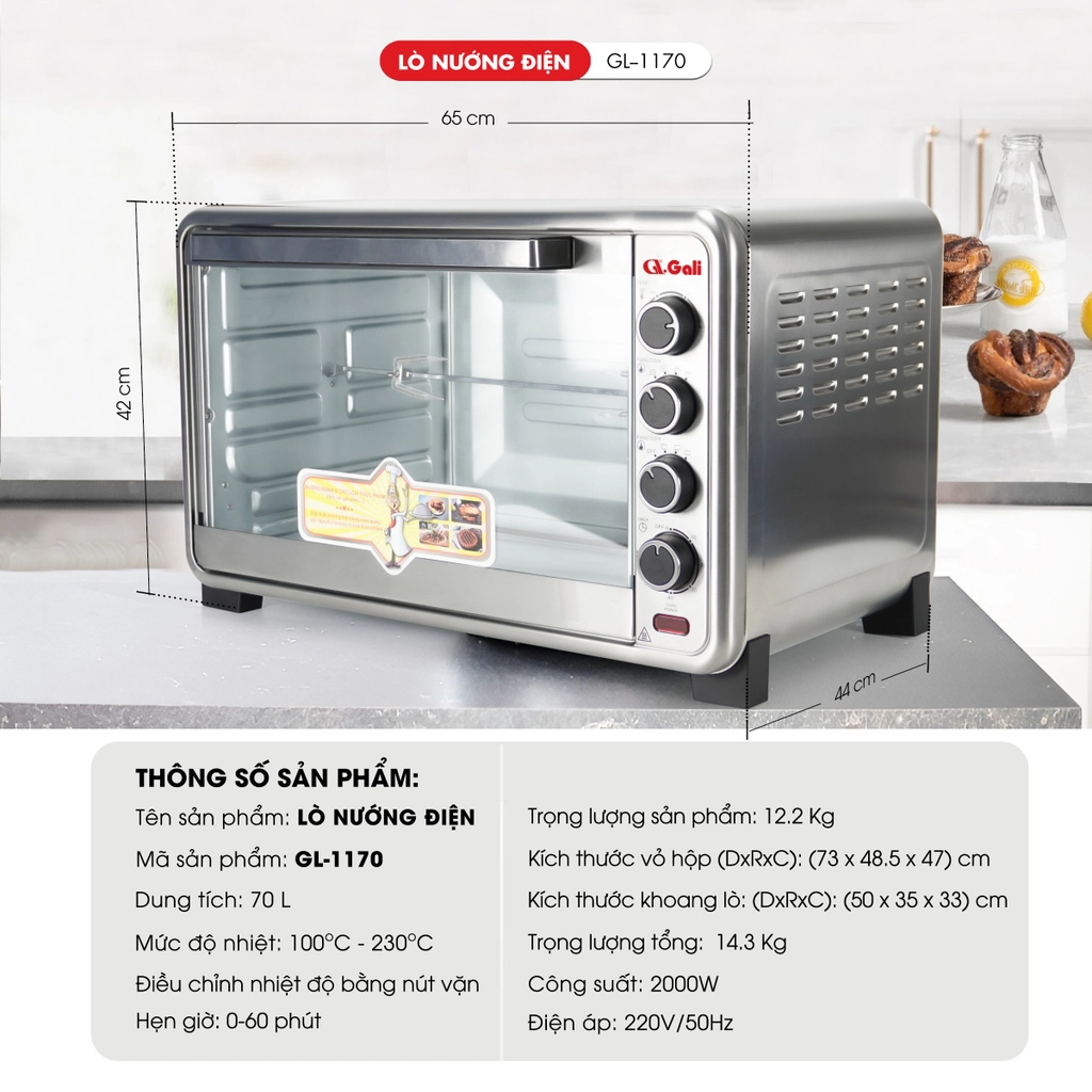 Lò nướng thùng Gali 70L GL-1170 - Ảnh 3