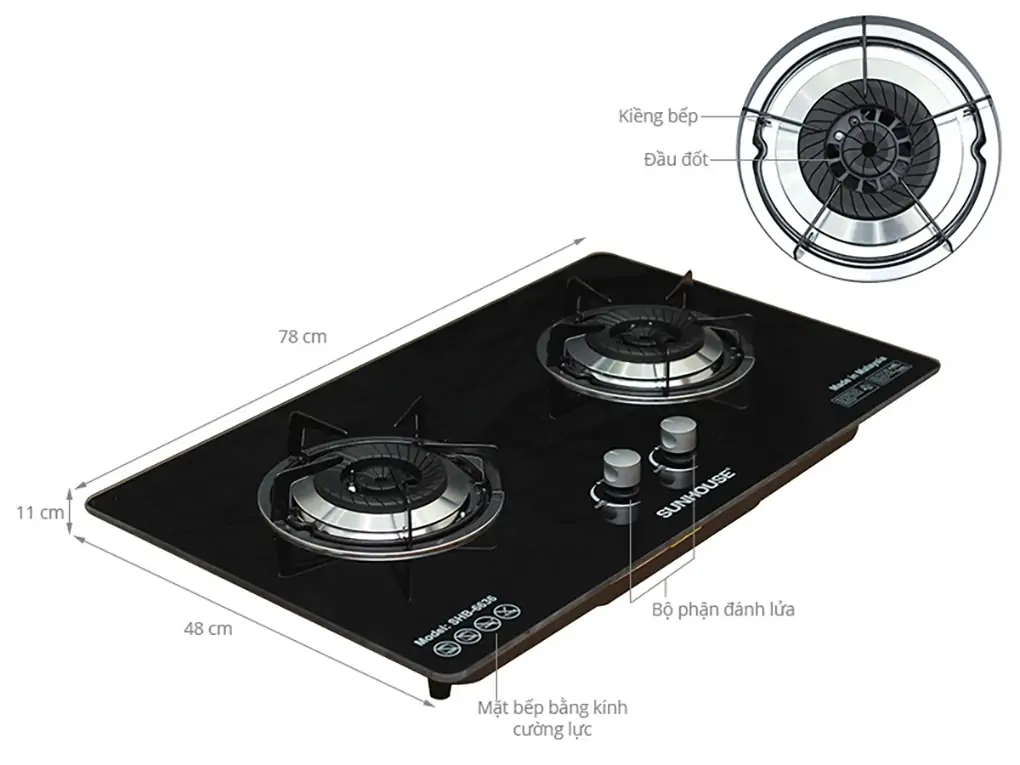 Bếp gas âm Sunhouse SHB6636 - Ảnh 6
