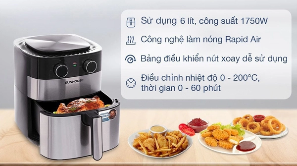 Nồi chiên không dầu Sunhouse 6 lít SHD4026 - Ảnh 4