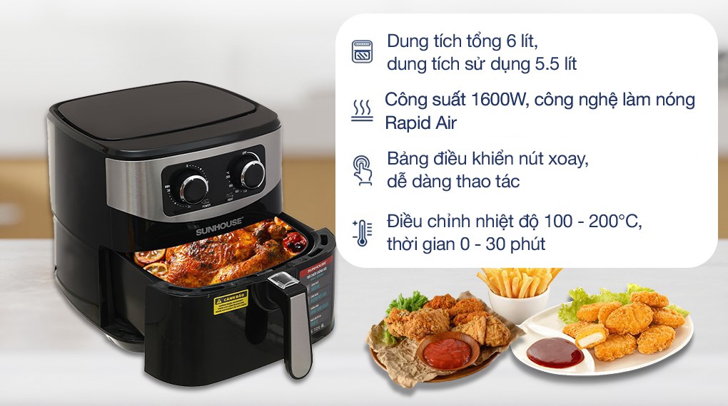Nồi chiên không dầu Sunhouse 6 lít SHD4062 - Ảnh 8