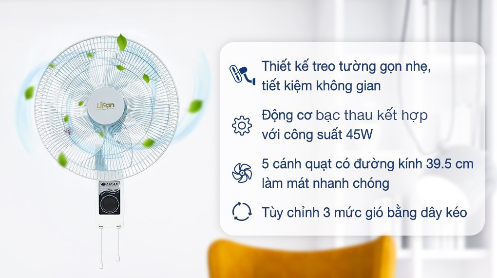 Quạt treo tường Lifan 5 cánh 45W T-N 2 - Ảnh 6
