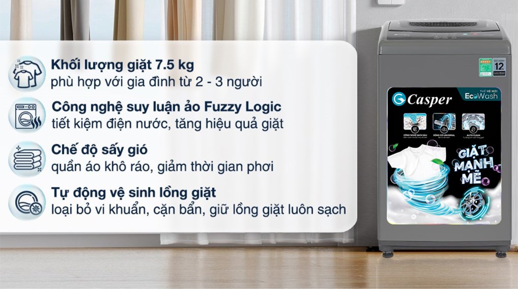 Máy giặt Casper 7.5 kg WT-75NG1 - Ảnh 11