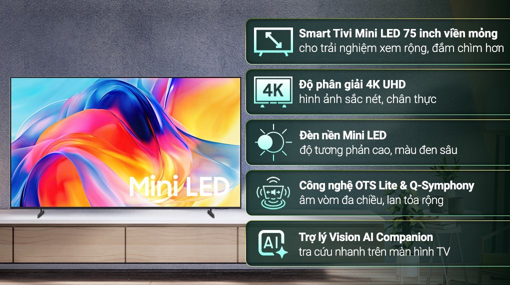 Smart Tivi Mini LED Samsung AI 4K 75 inch UA75M77HA - Ảnh 6