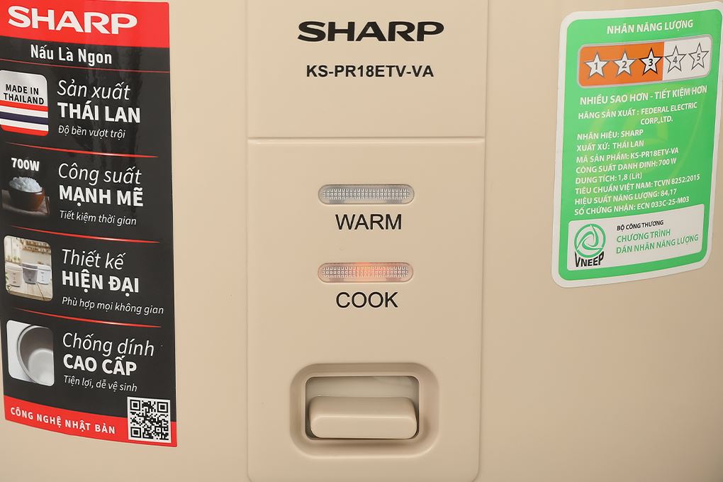 Nồi cơm nắp gài Sharp 1.8 lít KS-PR18ETV-VA - Ảnh 7